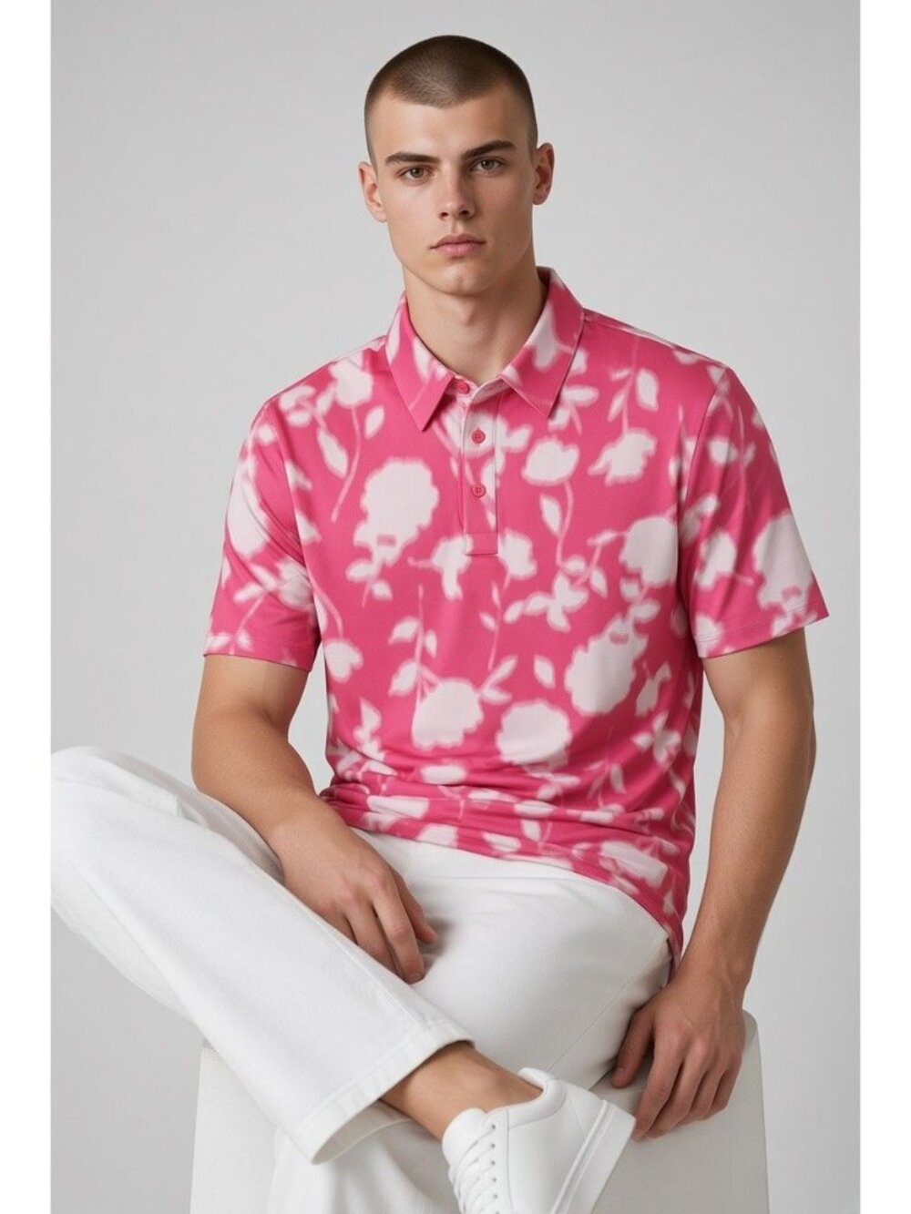 G/Fore Tie Dye Polo Shirt UPF 50+ Golf Style Pink & White Men's Medium New NWT - Picture 3 of 8